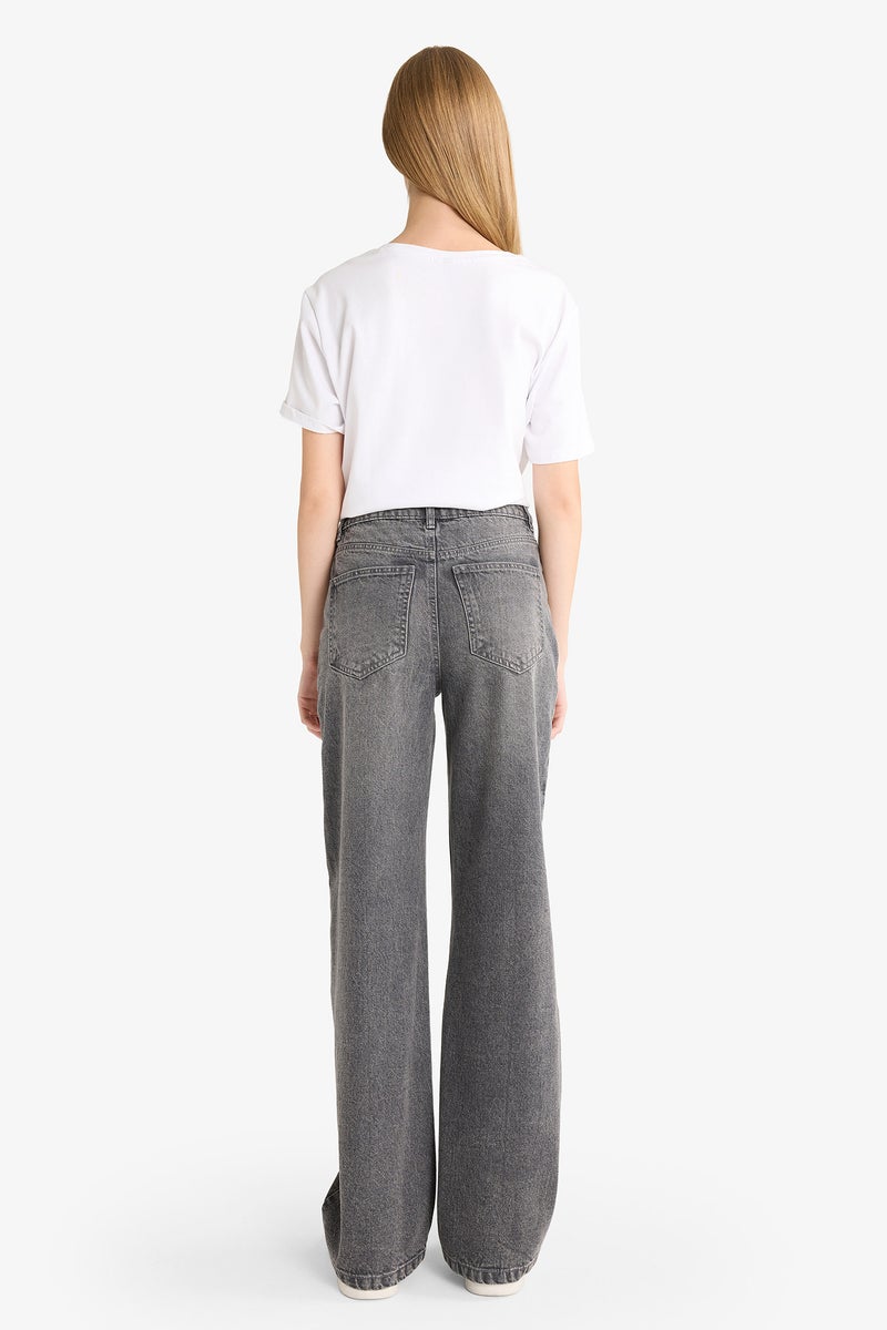 DeFacto Grey Woman Straight Wide Leg High Waist Jeans Casual - Image 5